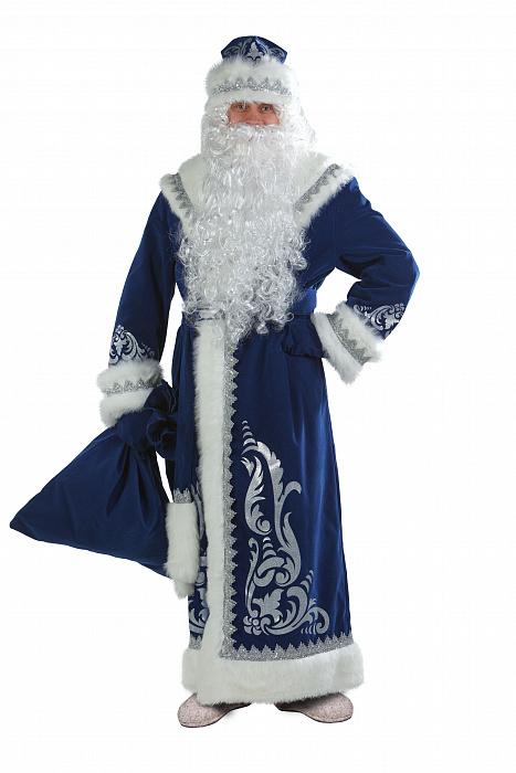 Новогодний костюм Дед Мороз взрослый аппликация синий