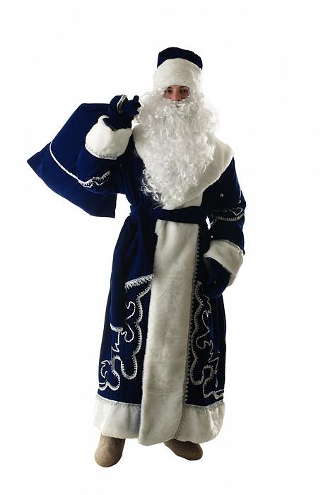 Костюм Дед Мороз синий бархат с орнаментом