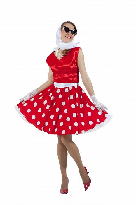 Платье в стиле 50-х белый горох и красный верх