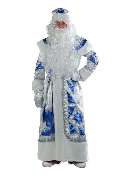 Новогодний костюм Дед Мороз взрослый серебряно-синий