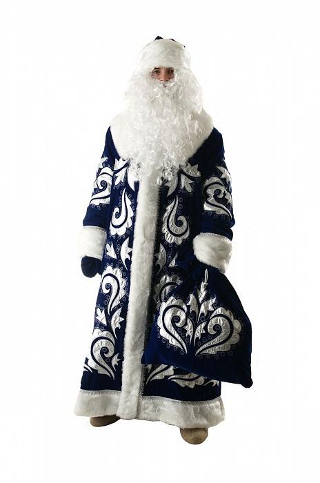 Костюм Деда Мороза боярский синий бархат с вышивкой