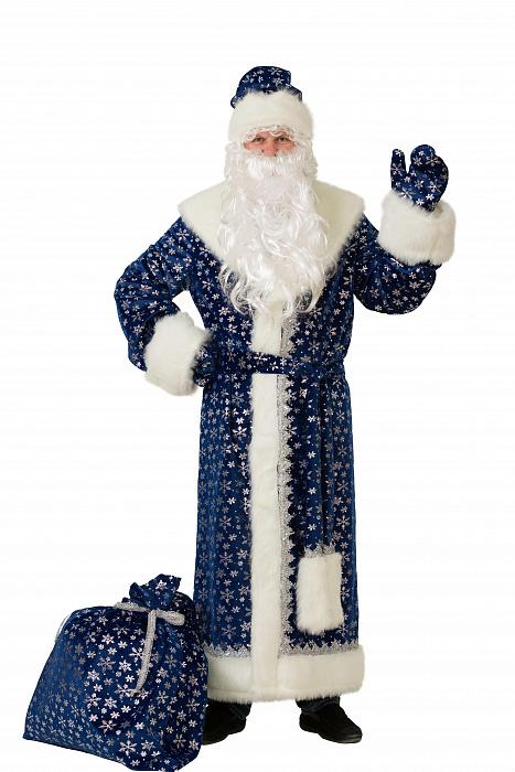 Новогодний костюм Деда Мороза взрослый синий плюш