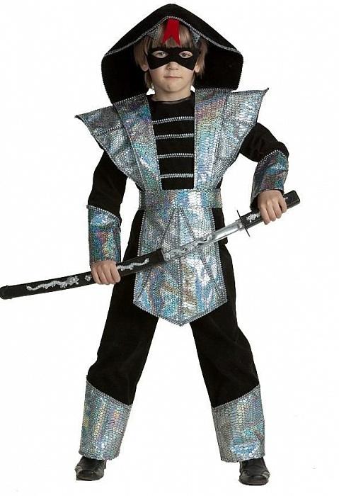 Карнавальный костюм ниндзя серебряный