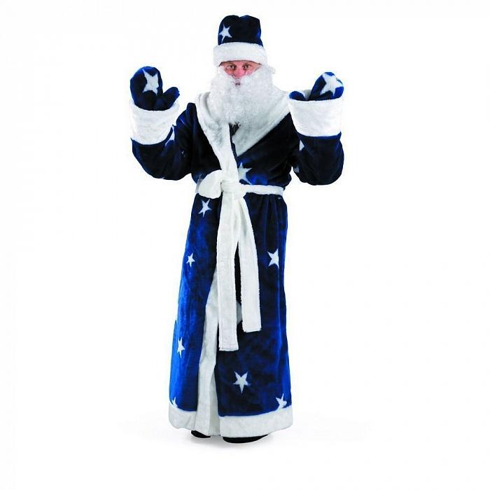 Новогодний костюм Деда Мороза взрослый мех синий