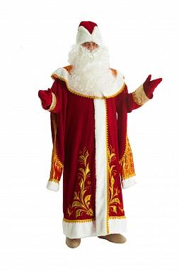 Костюм Дед Мороз с пелериной красный парча, бархат с вышивкой