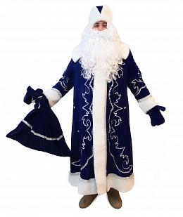 Костюм Деда Мороза боярский синий бархат с орнаментом