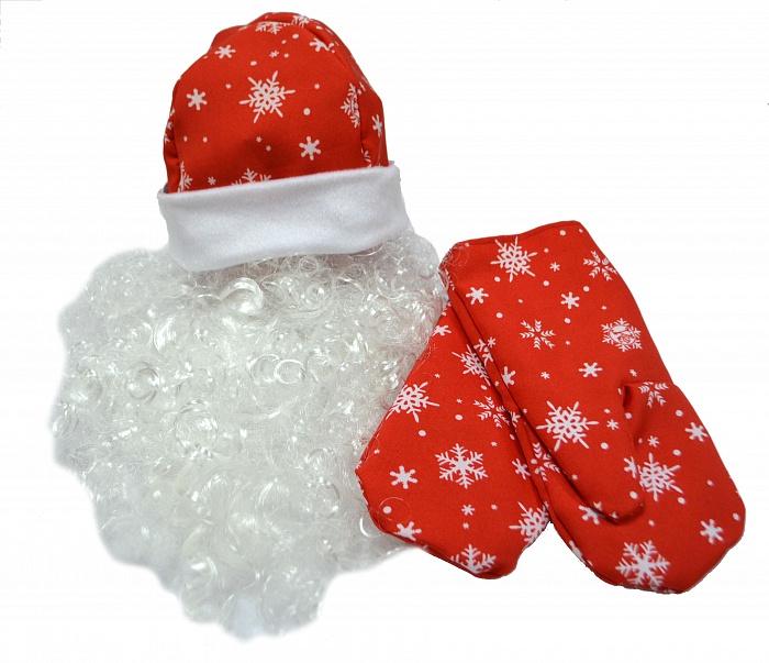 Набор Деда Мороза ВЗР. красный, ткань-плюш (шапка, варежки, борода)