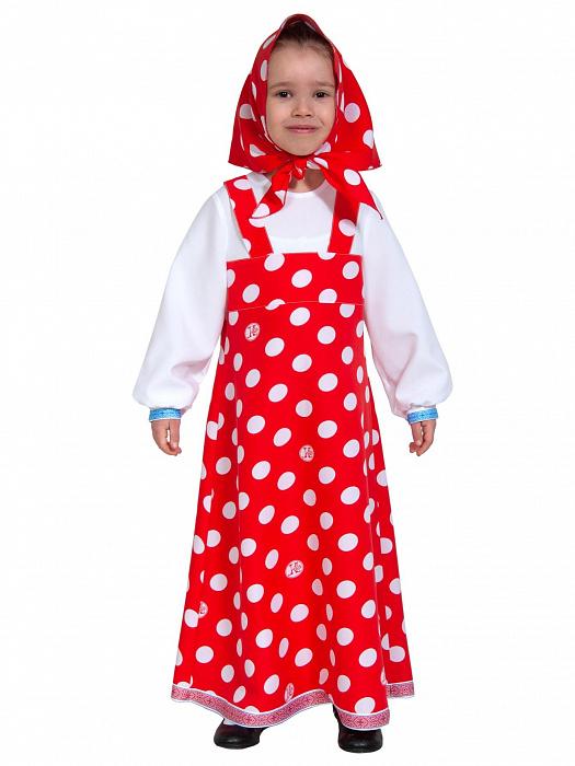 Костюм карнавальный Маша платье с рукавом (белый горох на красном)