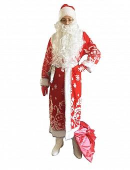 Новогодний костюм Деда Мороза снежный детский красный