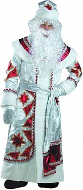 Новогодний костюм Деда Мороза взрослый серебряно-красный